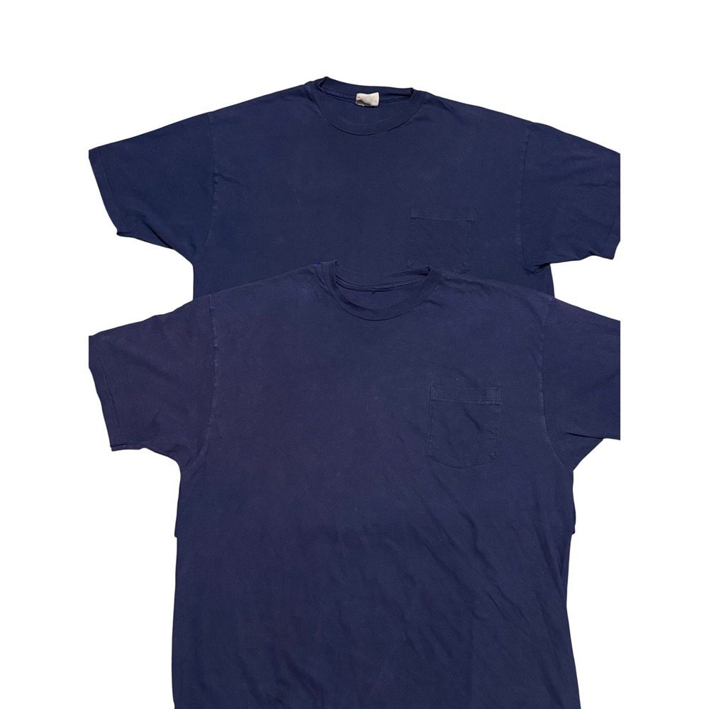 Vintage Hanes Beefy-T Pocket T-Shirt Navy Blue Made in USA Mens XL Lot of 2